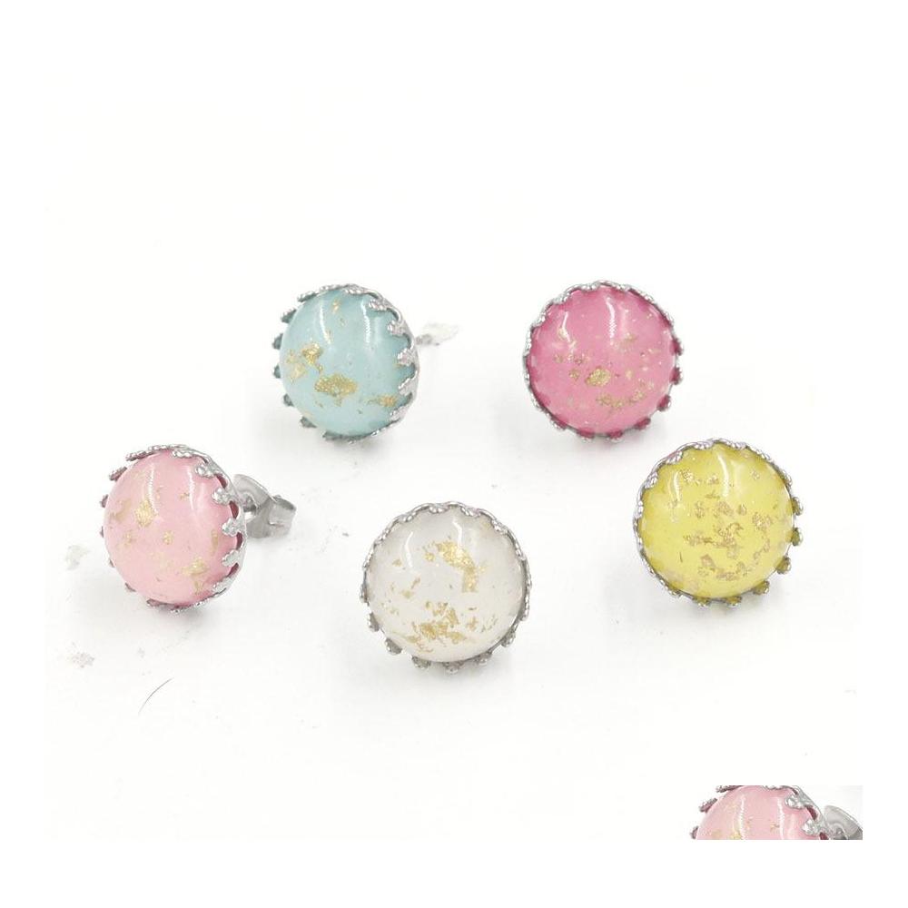 

Stud Fashion 12Mm Stainless Steel Druzy Drusy Resin Opal Crown Earrings Handmade For Women Jewelry Drop Delivery Dh3Mi