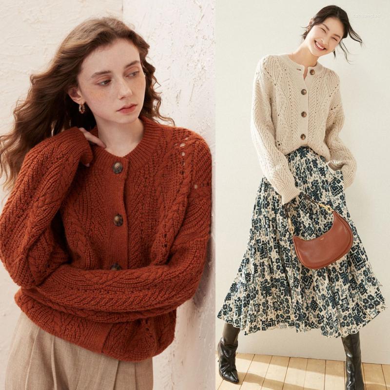 

Women' Knits Women Sweater 2023 Fall/Winter Fashion Retro Lazy Round Neck Button Cable Pointelle Blend Knit Cardigan, Berry red