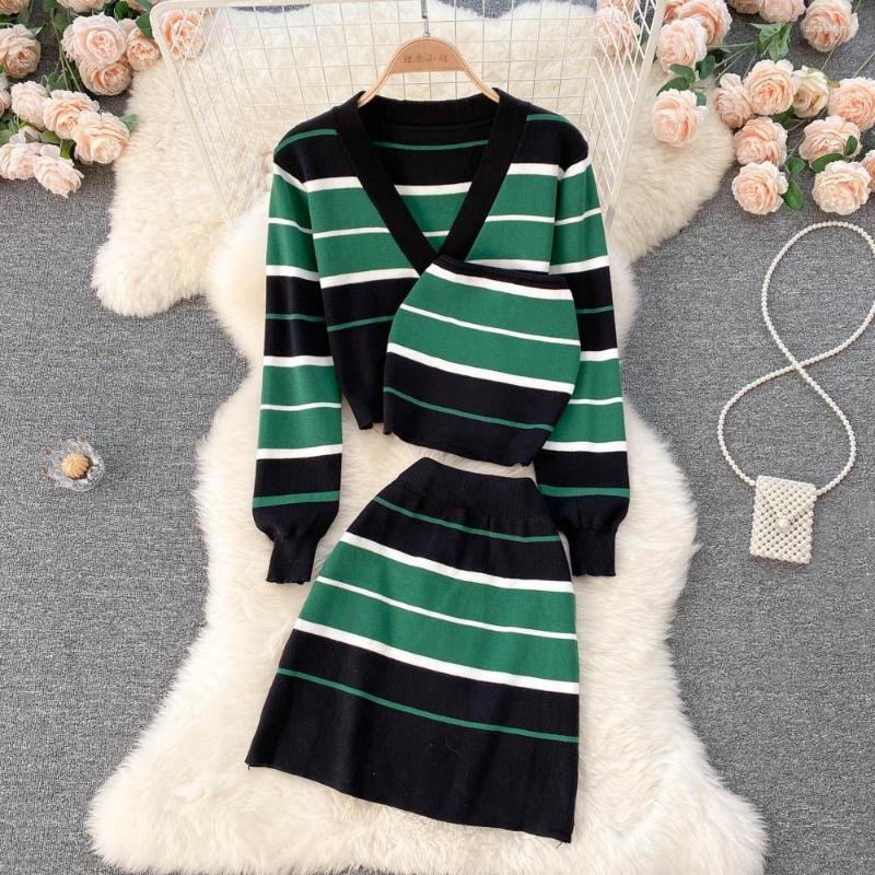 

Work Dresses Women Outfits Korean Sweet Knit Striped Cardigans Camisole Skirts 3pcs Sets Short Sweater Coat Tube Top Mini Skirt Suits, Brown