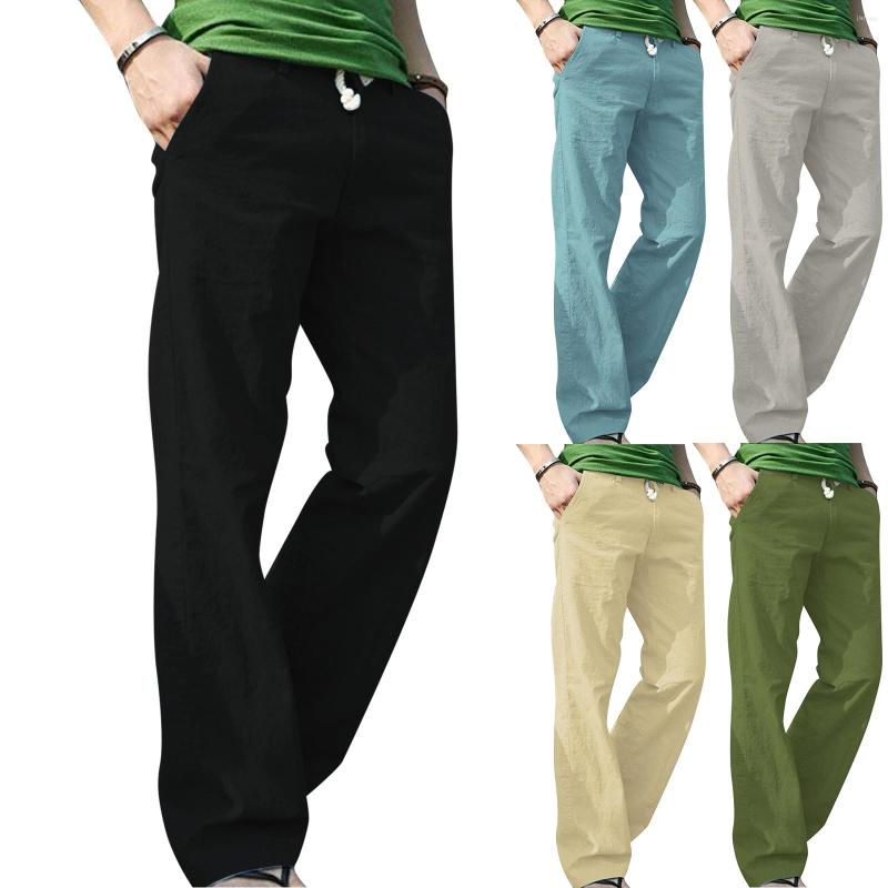 

Men's Pants 2023 Pant Men Clothings And Trousers Men'S Pocket Cotton Lace-Up Casual Color Solid, Black
