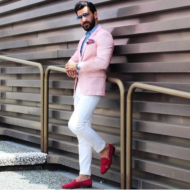 

Men's Suits & Blazers Latest Coat Pant Designs Casual Mens Pink Groom Tuxedos Blazer Groomsmen Wedding Party For Beach Man SuitsMen's, Picture shown