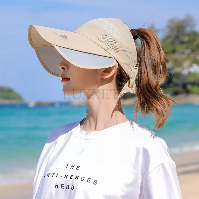 

Summer Sun Hat Visor Caps Female Scalable Brim Empty Top Baseball Cap UV Protection Beach Sun Visor Hats For Women, Navy