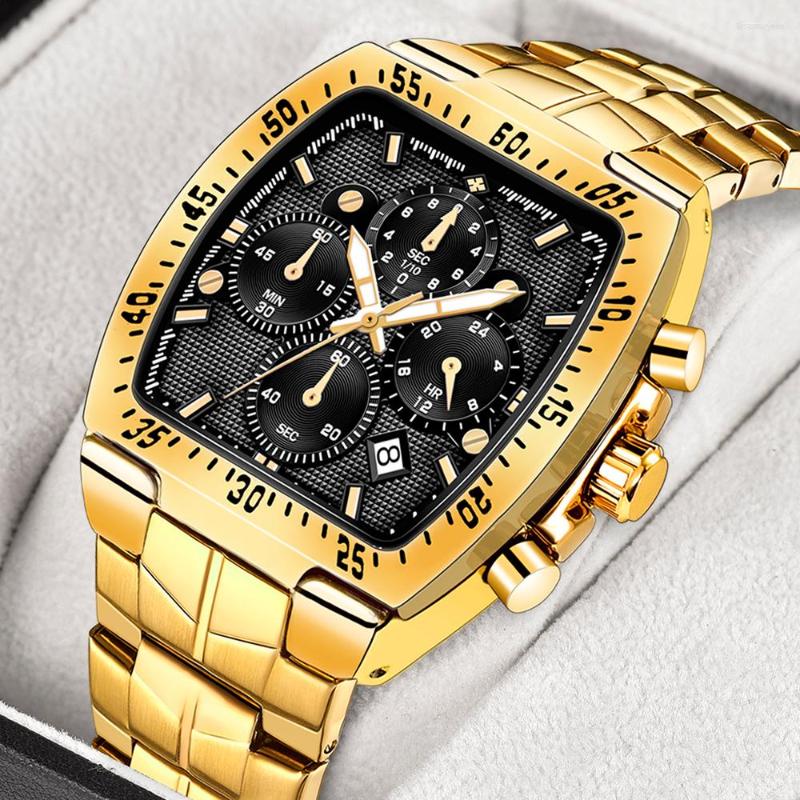 

Wristwatches WWOOR 2023 Top Luxury Gold Black Square Watch Men Sports Military Quartz Waterproof Wristwatch Chronograph Relogio Masculino