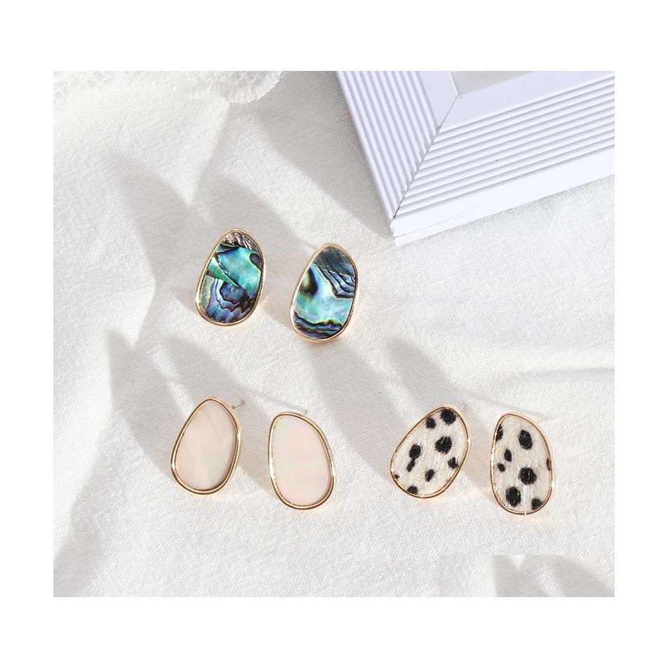 

Charm Oval Abalone Shell Paper Stud Earrings Mini Brand Geometric Simple For Women Jewelry Drop Delivery Dhcbo