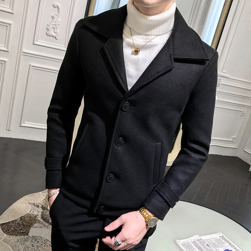 

Men's Wool Blends MXXL Mens Classic Pea Coat Notched Collar Slim Fit Single Breasted Winter Warm Heavyweight Jacket Coats with Pockets 230217, Black blend coats
