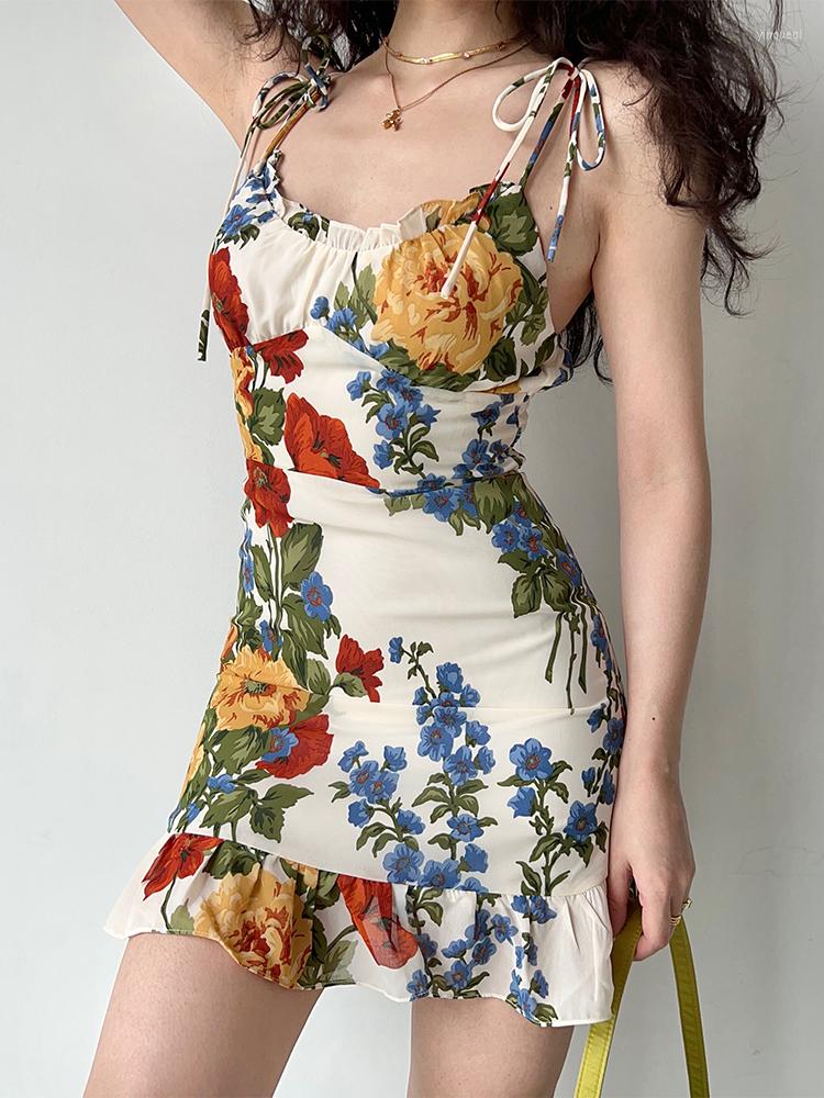 

Casual Dresses Summer Dress Women 2023 Sexy Print Floral Wedding Mini Suspenders Beach Korean Fashion Vintage Evening Party Y2k Clothes, White