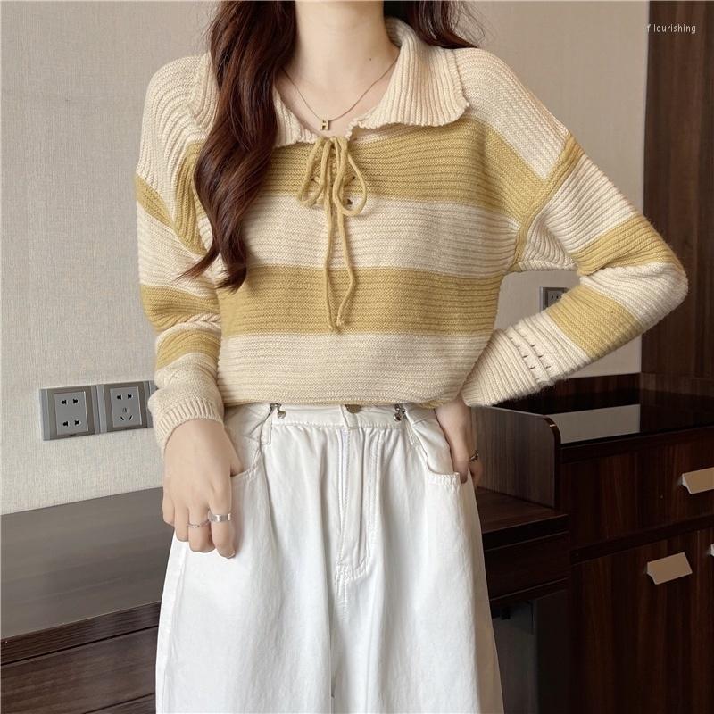 

Women's Polos Real Price Po Of Autumn Clothing Korean Style Polo Collar, Apricot stripes