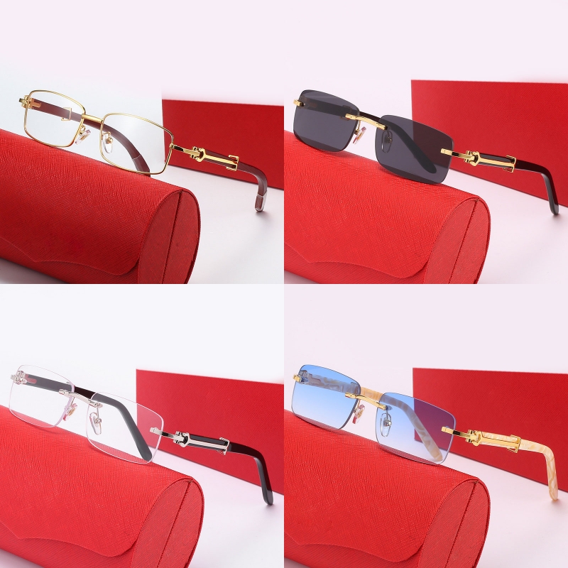 

Frameless sunglasses buffalo horn designer glasses womens luxury rectangle shape unique unisex style classic delicate polarized sunglasses shades E23