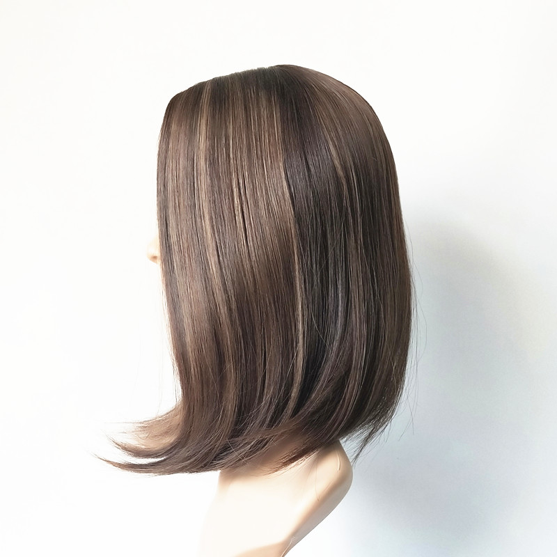 

Stock Jewish Kosher human hair toppers 14 inch T4-4hls12# 4"*4" silk top parts around hair wefts Mongolian remy hair high density sheitels women's toupee