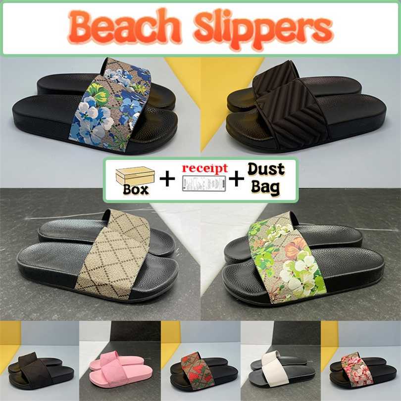 

With box men women fashion slippers luxury slides summer flat slipper trendy leather rubber sandal mens beach slide US 5-11.5, 11. strawberry print