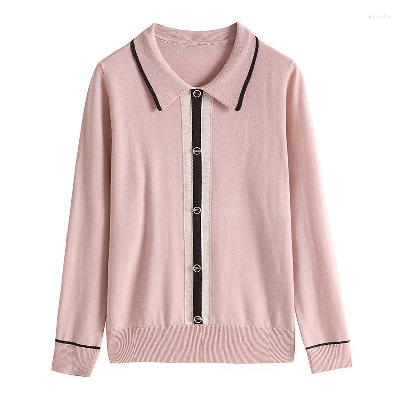 

Women's Sweaters Female Casual Thin Sweater With Buttons 2023 Chic Polo Collar Knitted Tops Office Lady Women Korean Style Knit Pollover, Apricot