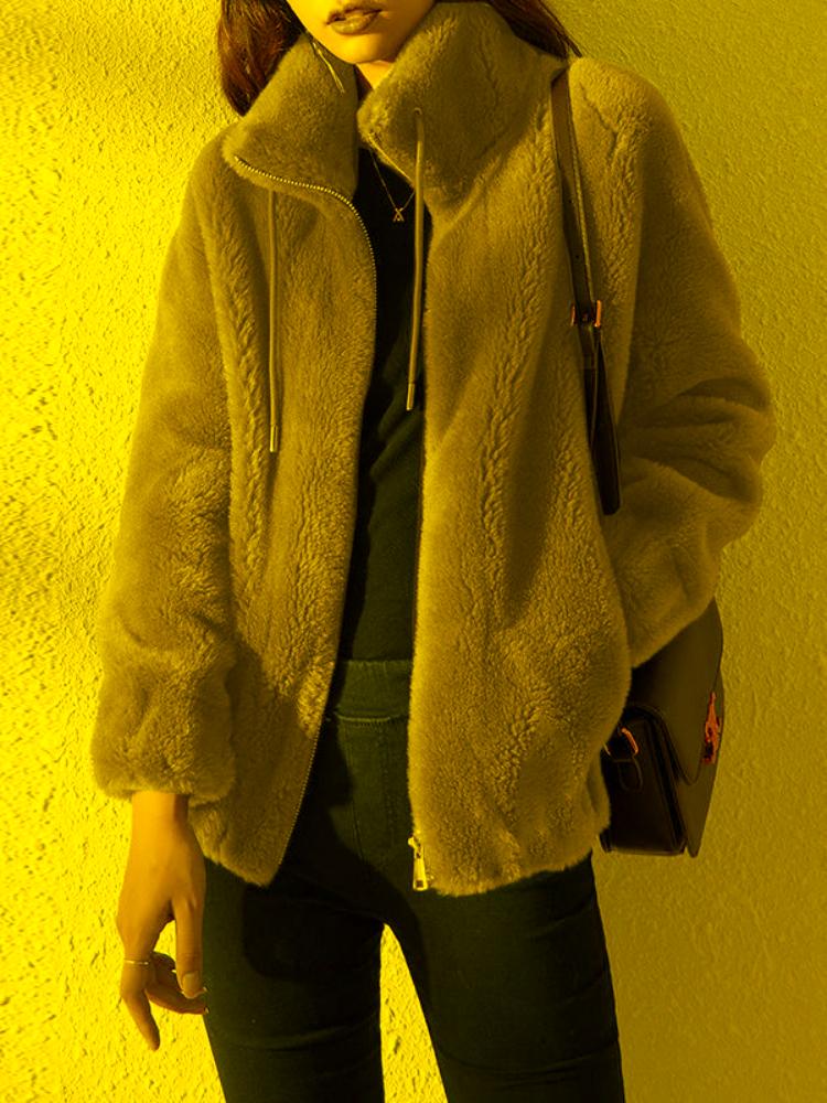 

Women' Jackets Coat Short Thickened Stand Collar Fashion Double-sided Velvet Fur Winter WomenWomen, Brown