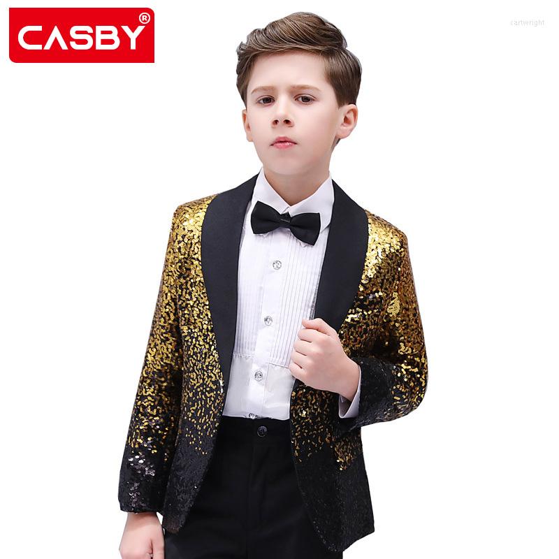 

Men's Suits Casby Children's Handsome Fashion Gradual Change Sequins Boys' Dress Stage Show Piano Performance Suit Top, Suit tie