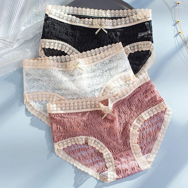 

Women's Panties Lace Female Lingerie For Women Sexy Bow Mid Rise Solid Breathable Briefs Intimates Underwear Panty Feminine Underpanties, Black