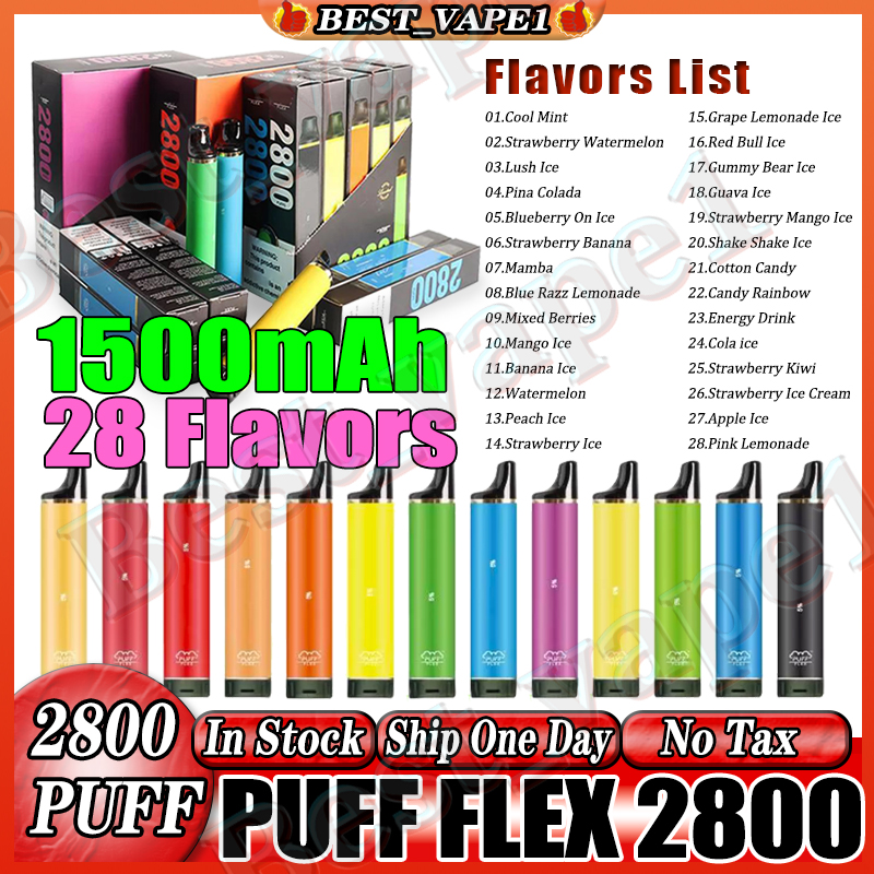 

PUFF FLEX Disposable Electronic Cigarettes 2800 Puffs Vape Pen Device 10ml 1500mAh Battery 28 Flavors 2% 5% NO TAX