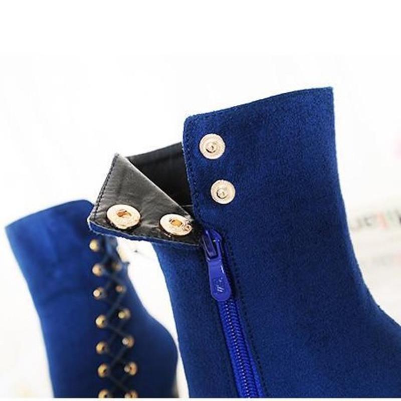 

EPHER High Heels Boots Lace Up Leather Boot Zipper Block Heel Ankle