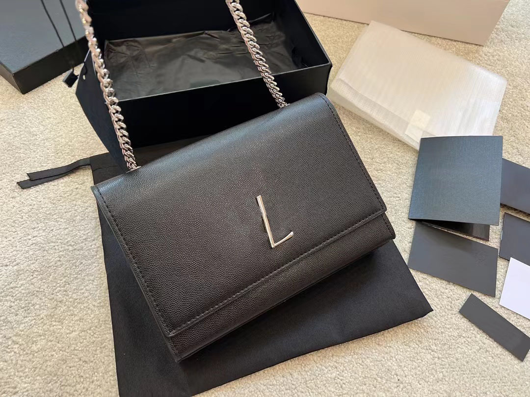 

Caviar skin Fashion Designer Woman Bag Women Shoulder bag Handbag Purse Original Box Genuine Leather cross body chain ., 22cm gold metal