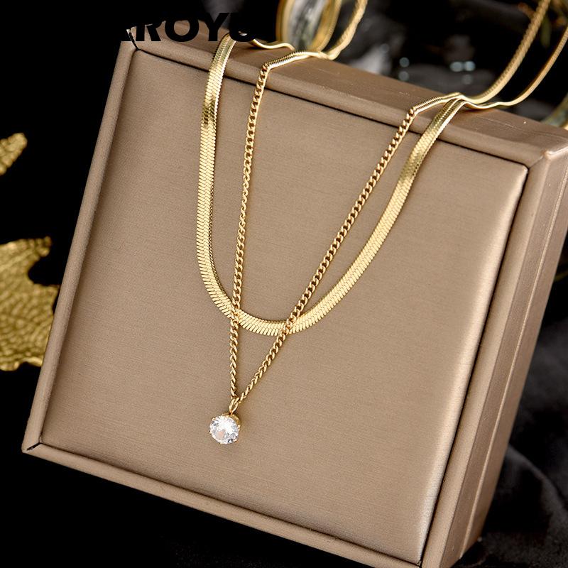 

Pendant Necklaces MEYRROYU Stainless Steel Punk Hip Hop 2 Layer Zircon Necklace For Women Gift Trend Chain Fashion Jewelry Wholesale