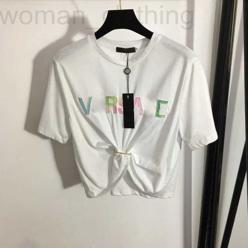 

designer 22 Designers T-shirts Fashion T Shirts Women Chest Letter Shirt Color printing Pin tucked waist short sleeved T-shirt Casual Luxurys vercace RE79