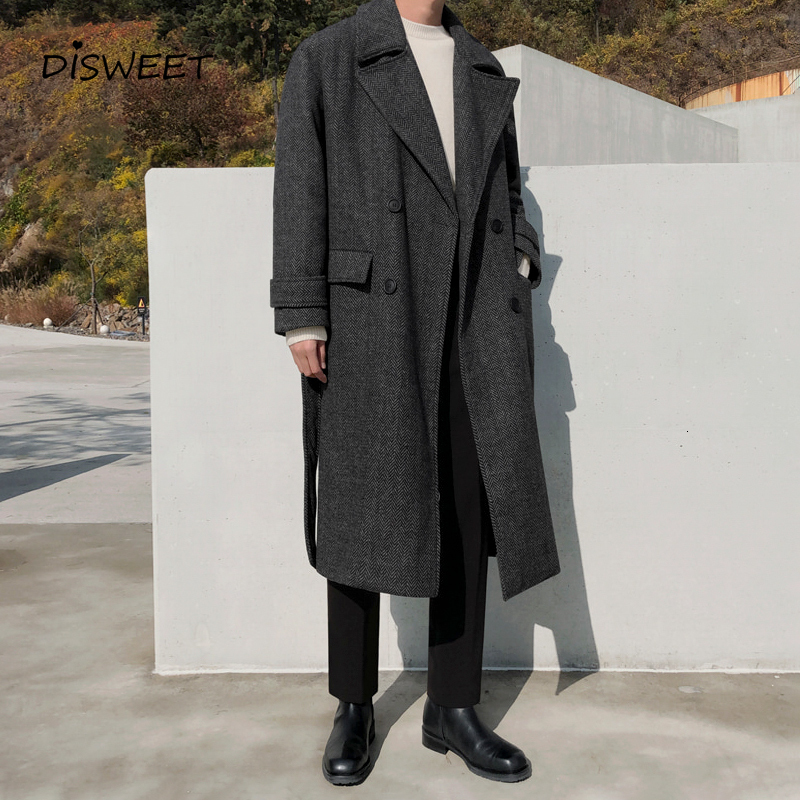 

Men's Wool Blends Thick Solid en Coat Men Korean Long Sleeve Loose Belt Double Breasted Warm Slim Winter en 230217, Dark brown