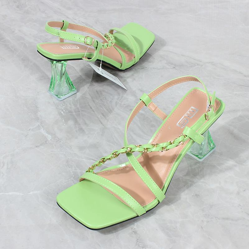 

Sandals Women 2023 Summer Word Cross Belt PU Chain Crystal High Heel Shoes Fashion Casual Women's 8CMSandals, Black