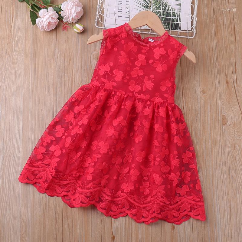 

Girl Dresses Summer Kid Clothes Evening Dress Lace Butterfly Embroidery Wedding Children For 3-7 Years, Bn514 red
