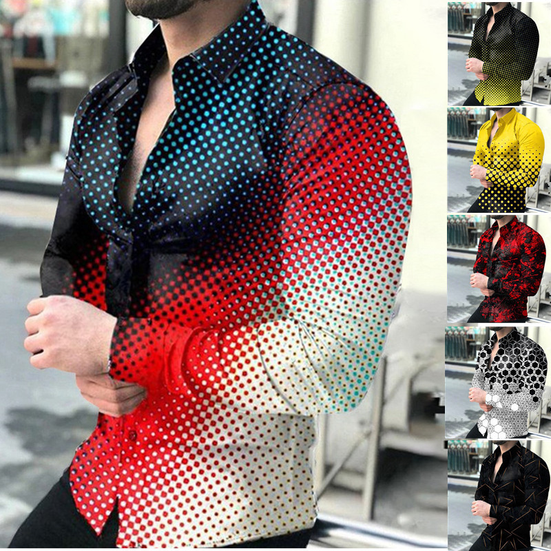 

Men' Dress Shirts 2023 Spring and Autumn Casual Lapel Long-sleeve Printed Shirt, 008