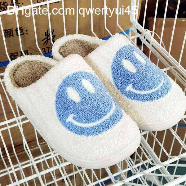 

Casual Women's Slippers Retro Open Toe Fluffy Cute Smiley Face Slippers Plush Comfy Warm Slip-on Slippers for Girls Boys Warm House Shoes 021023H, White blue