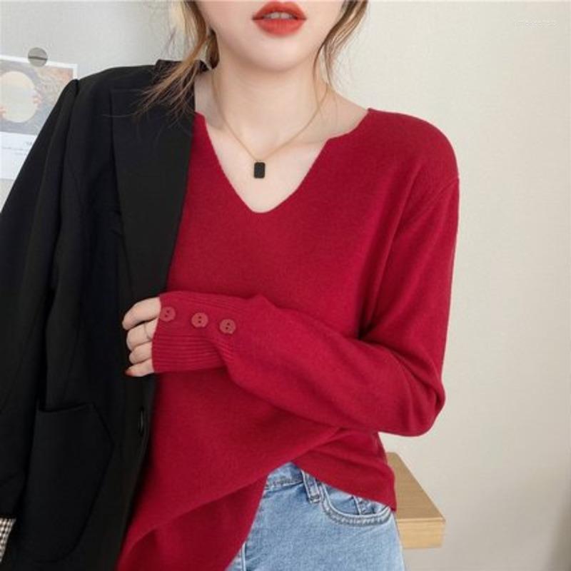 

Women's Sweaters Gentle Wind Sweater Autumn Winter Women's V-Neck Loose Wear 2023 Solid Color Pullovers Simple En, Pink