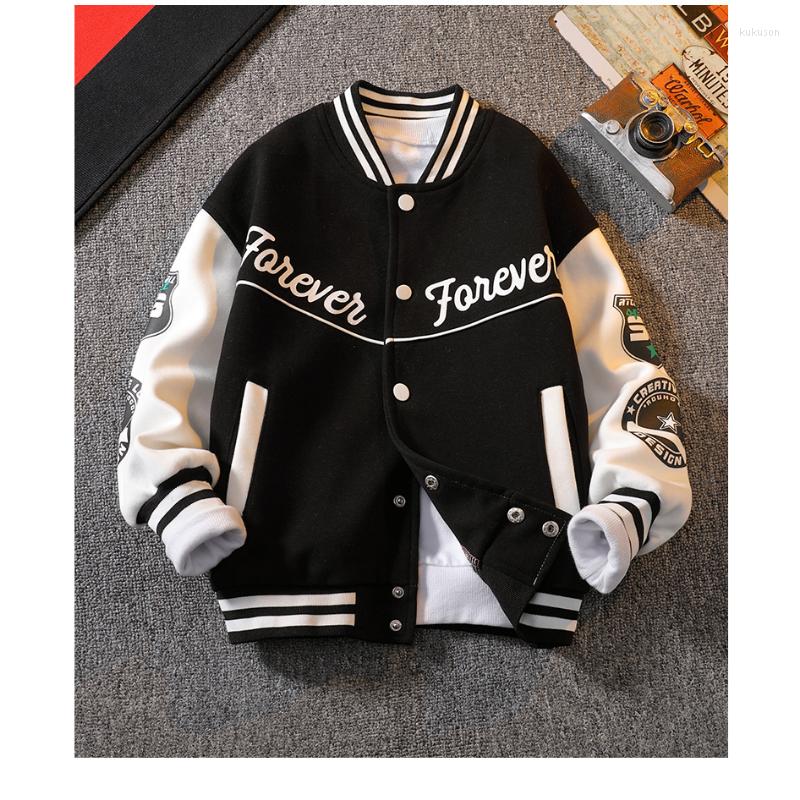

Jackets Spring Girls Autumn Winter Baseball Coats Teens Boys Cardigan Children Outwear Bomber Kids For, Black
