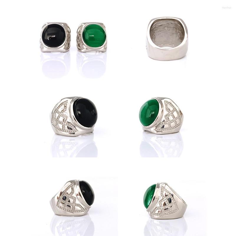 

Cluster Rings Brand Stainless Steel Ring Gold Green Black Stone For Men Women Jewelry Fashion Luxury Punk Hip Hop Gothic Wedding A7