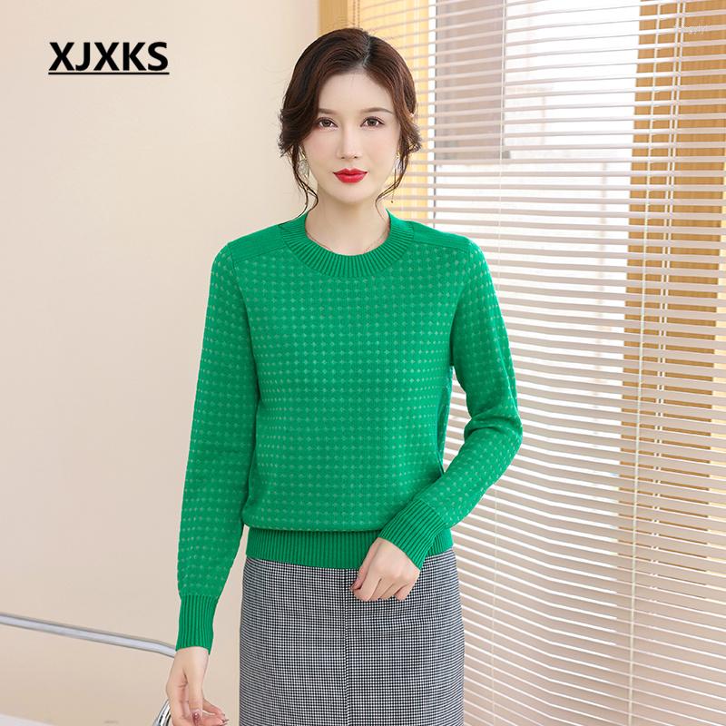 

Women' Sweaters XJXKS 2023 Autumn And Winter Latest Women' Sweater High Quality Wool Knitted Top Round Neck Long Sleeve Female, Green