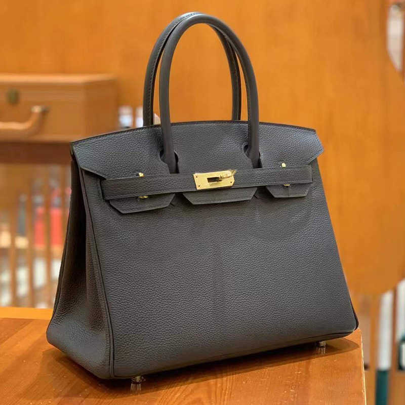 

herme birkin bags Hand-stitched original togo leather bag 30 luxury handbag leather women's bag black ayw, Black 30cm