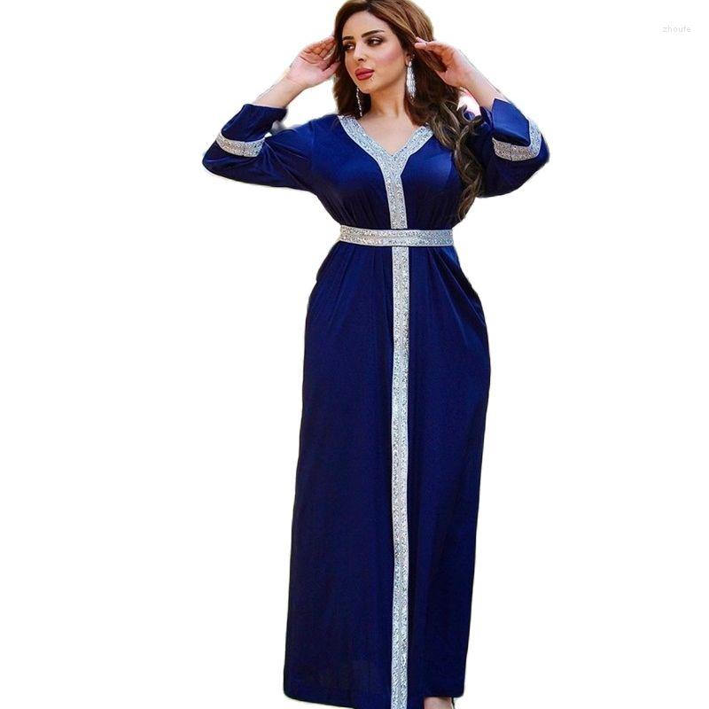 

Casual Dresses Satin Maxi Dress Jalabiya Women Middle East Diamond V Neck Long Sleeve Tie Waist Muslim Islamic Clothes Abaya Turkey Dubai, Purple