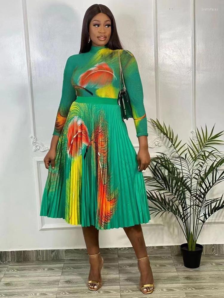 

Work Dresses 2023 Miyake Pleats Autumn High-end Temperament Retro Two-piece Long Sleeve Top Skirt Set Fashion Foreign Style Suit, Black