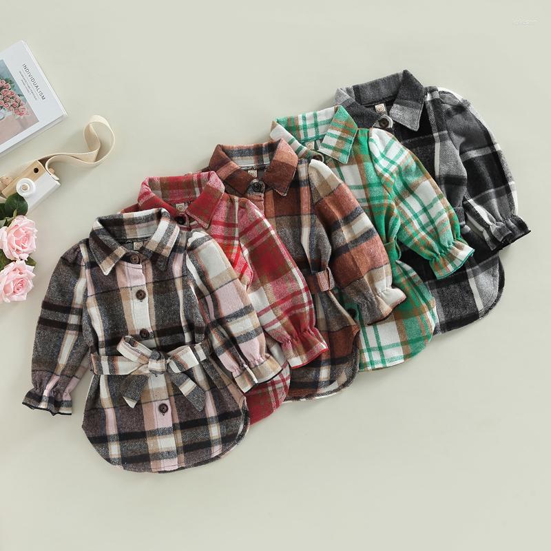 

Jackets FOCUSNORM 2-7Y Fashion Kids Girls Boys Autumn Shirts Jacket 5 Colors Plaid Printed Long Sleeve Single Breasted Coats With Belt