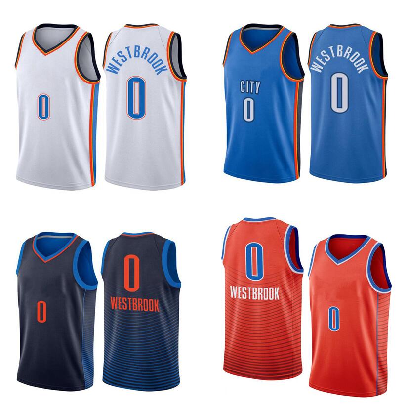 

Russell Westbrook Basketball jerseys S-XXL blue white Men Women Youth city jersey 0, With logo