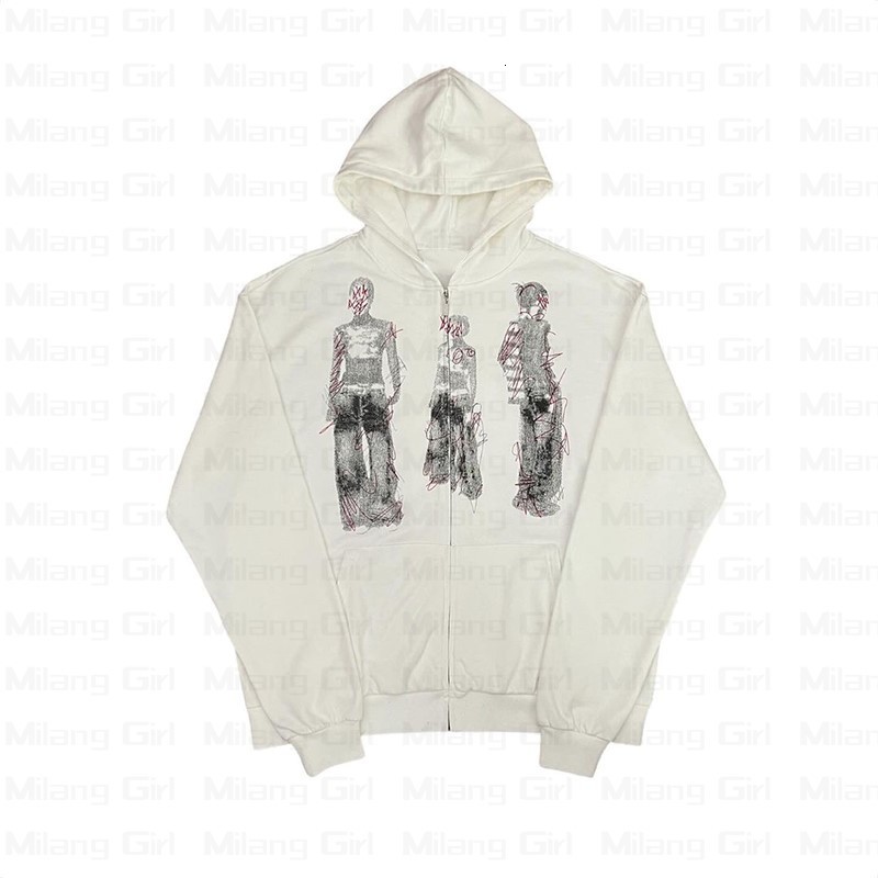 

Women s Hoodies Sweatshirts Zip Hoodie Sweatshirt Abstract Graphic print Sport Coat Harajuku Goth Punk Long Sleeve Oversized hoodie Y2k jacket Men s hoodies 230217, White