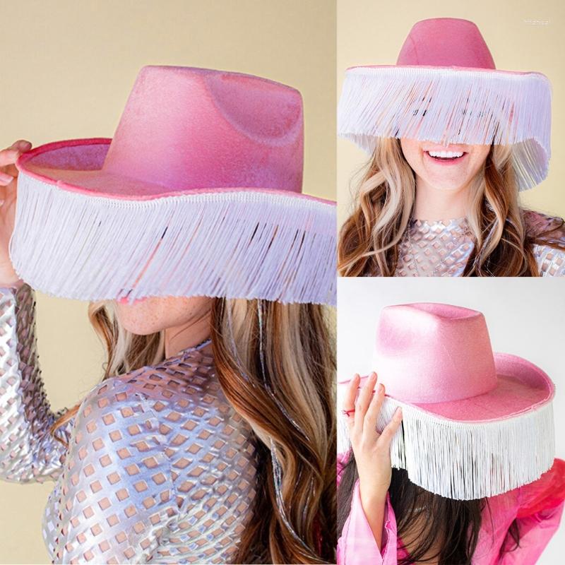 

Berets Bride Cowboys Hat Tassel Bridal Fedora Bachelorette Party Cowgirl, Pink