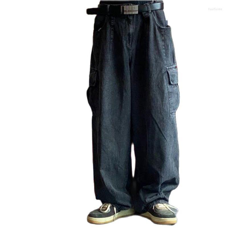 

Men' Jeans Retro Baggy Wide-leg Cargo Pants Big Pockets Loose, Black