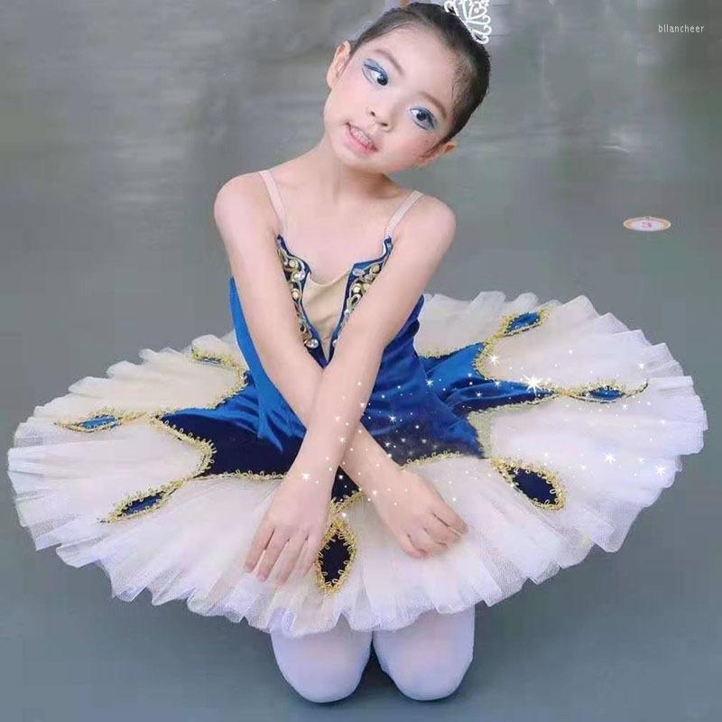 

Stage Wear Children Professional Ballet Tutu Female Velvet Green Top White Skirt Performance Costume Swan Lake Gauze, B royal blue star