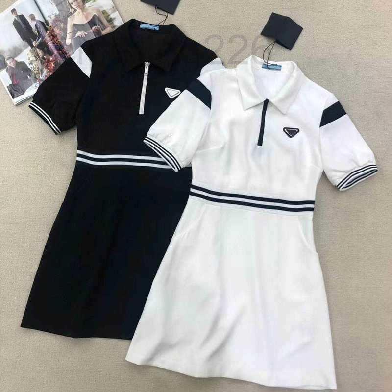 

designer Fashion Women Dresses Short Skirt Waist for Spring Summer Sports Casual Style Button Zipper Loose Dress White Black
