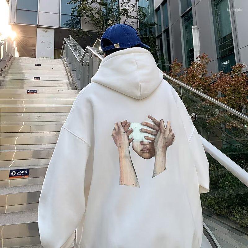 

Men's Hoodies Spring 2023 Men's Ins Trend High Street Loose Casual Hooded Pullover Fashion Print Versatile Comfortable Youth Sweatshirts, White