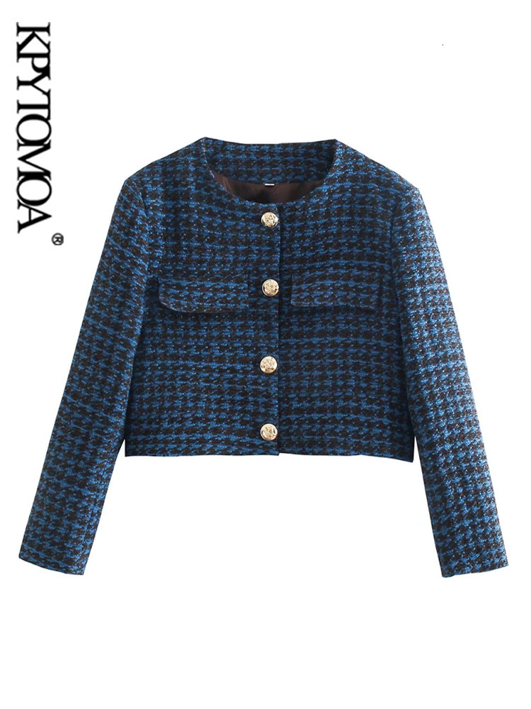 

Womens Suits Blazers KPYTOMOA Women Fashion With Metal Button Tweed Crop Blazer Coat Vintage O Neck Long Sleeve Female Outerwear Chic Veste Femme 230220, Multi