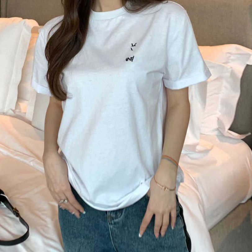 

23ss Women' Brand logo high quality thin casual T-shirt top Round collar T-shirt Large pullover short sleeve Spring and summer new a1, White