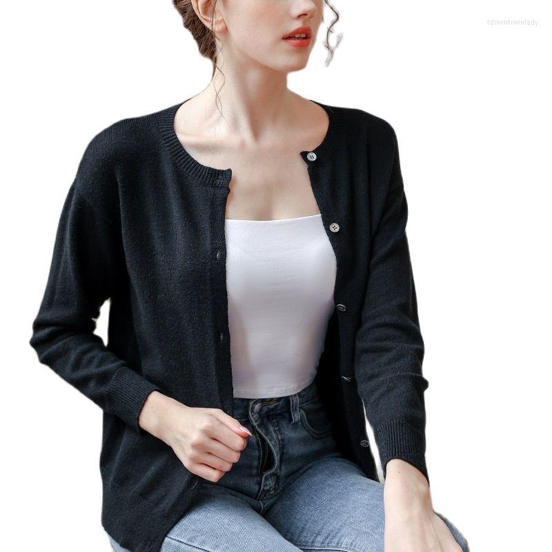 

Women's Knits Autumn Cardigan Sweater Slim Fitting Knitted Women Short Bottomed Long Sleeve Small Coat, Black