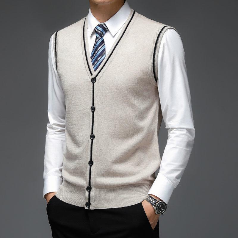 

Men's Vests Spring Winter Fashion Brand Slim Fit Knit Cardigan Sweater Vest Men Vintage Woolen V Neck Sleeveless Casual Man Clothes C43Men's, Red