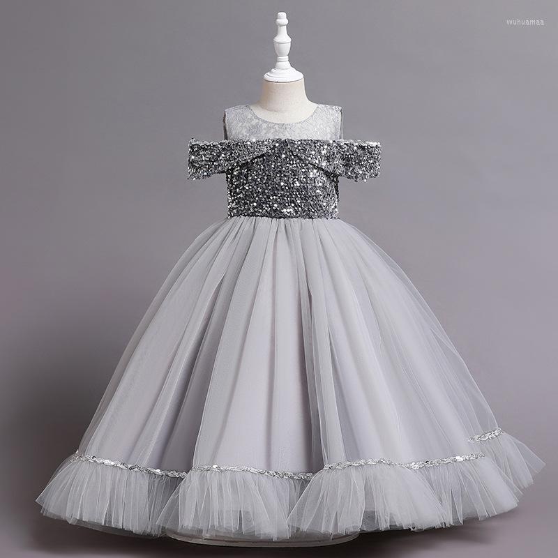 

Girl Dresses Girls Grey Princess Dress Ballgown Sequins Wedding Party Teenagers Kids Bridesmaid Children Clothing, R152-pink