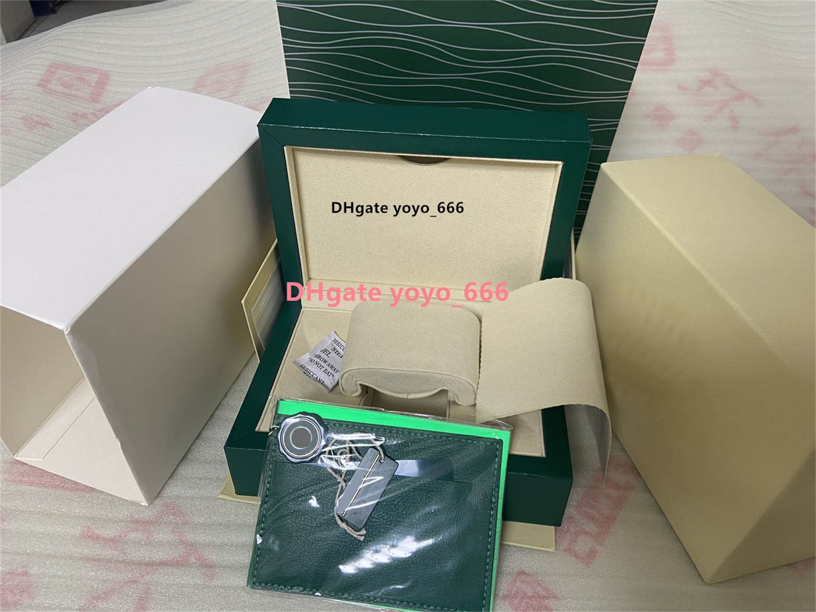 

Fashion original wooden watch boxes dark green watch accessories are applicable to 126720 126660 126610 228239 228239 top quality gift box booklet card handbag-a