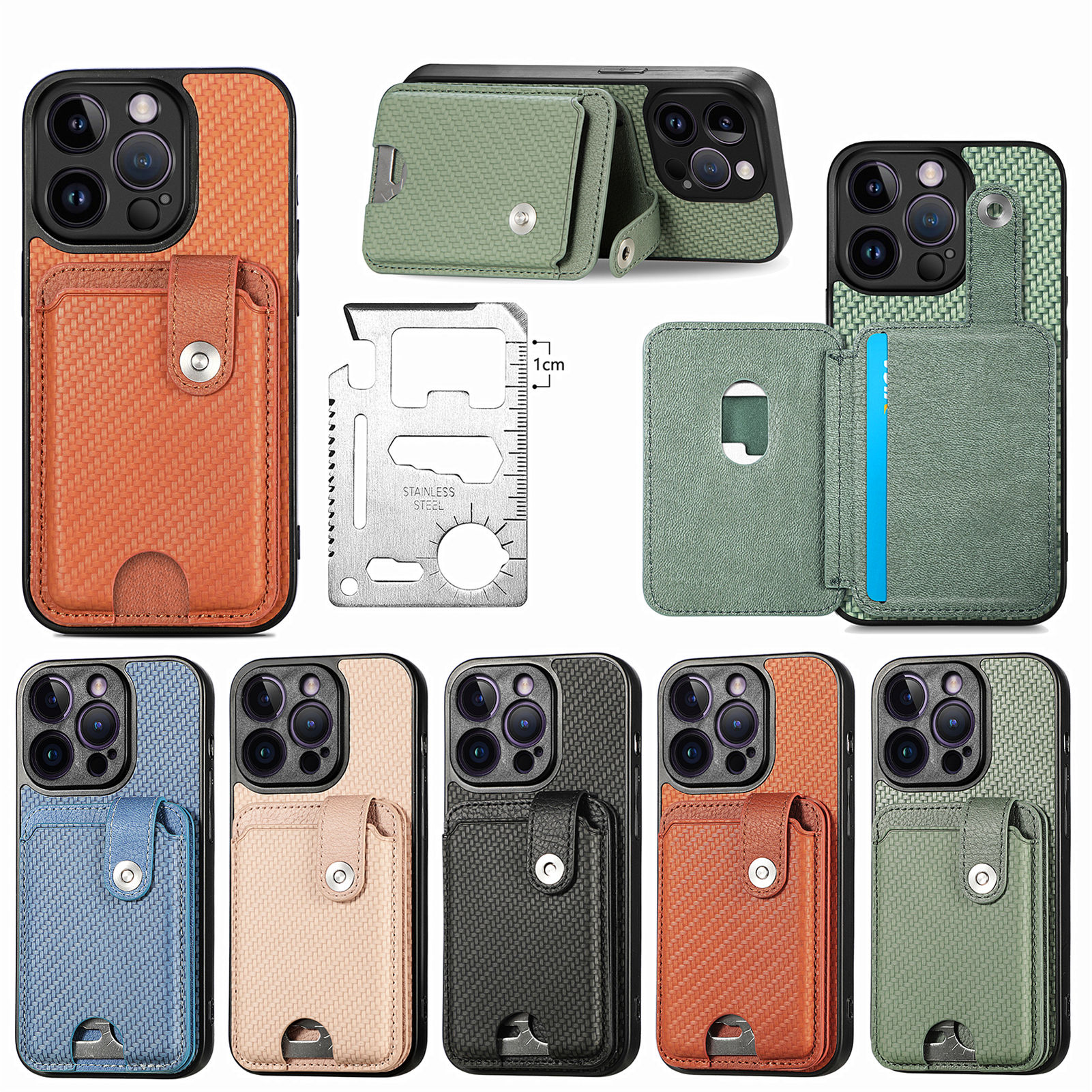 

Shockproof Phone Cases for iPhone 14 13 12 11 Pro Max XR XS X 7 8 Plus TPU PC PU Leather Protective Case with Magnetic Car-mounted and Folding Tool Cards Packet, Black